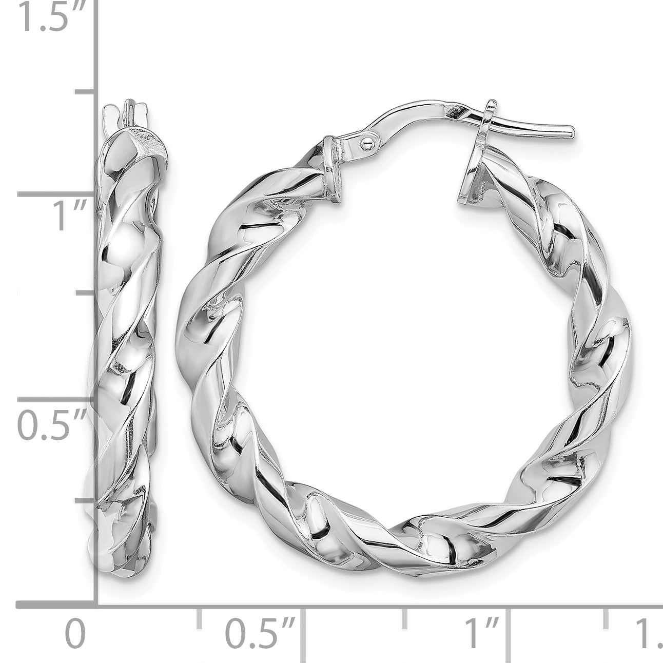 Sterling Silver Rhodium-plated 4x20mmTwisted Hoop Earrings