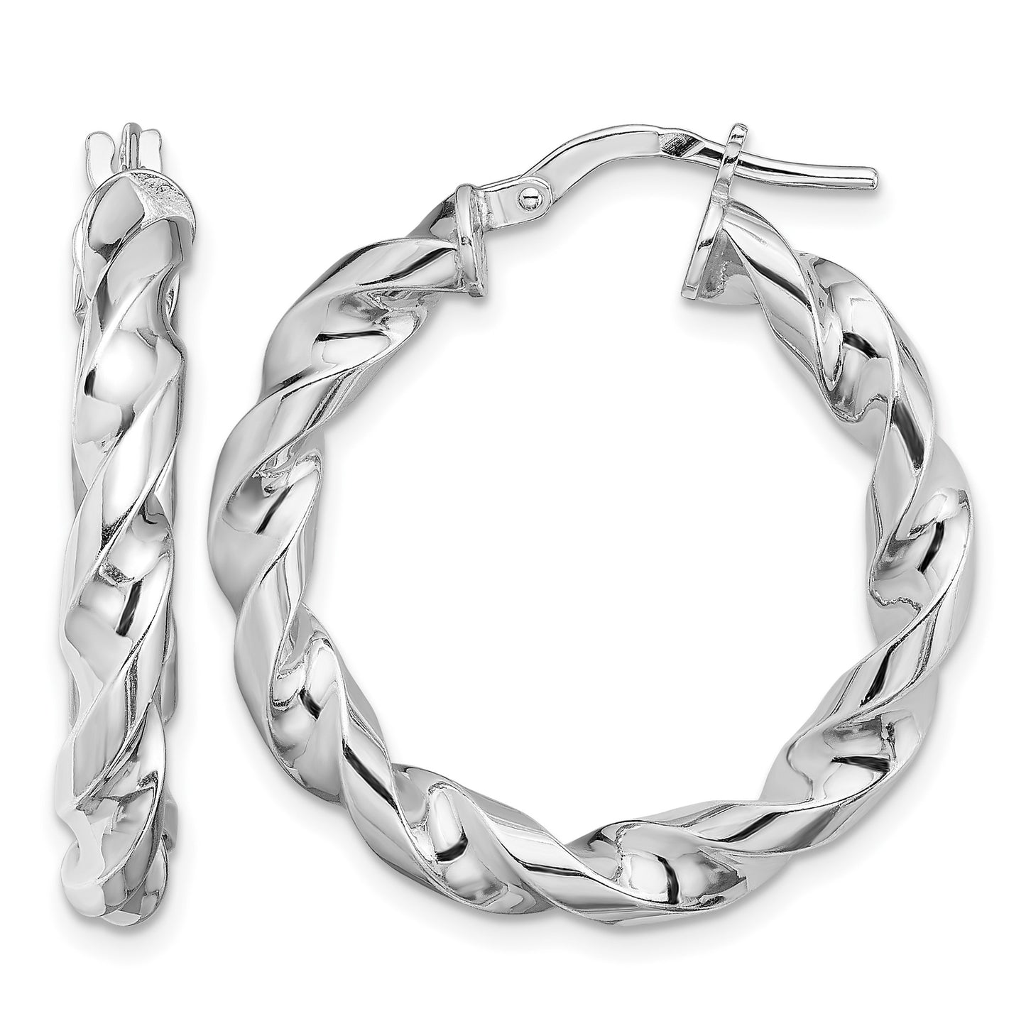 Sterling Silver Rhodium-plated 4x20mmTwisted Hoop Earrings