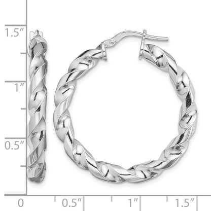 Sterling Silver Rhodium-plated 4x25mmTwisted Hoop Earrings