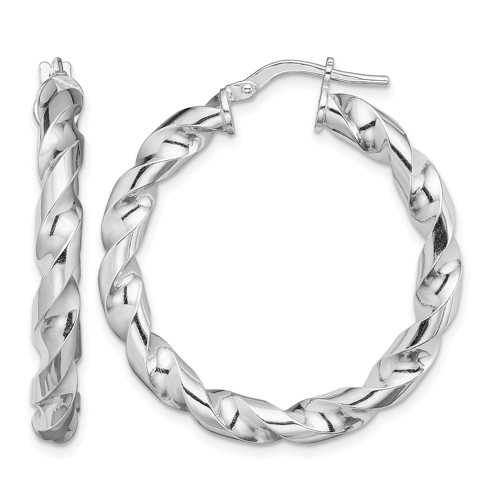 Sterling Silver Rhodium-plated 4x25mmTwisted Hoop Earrings