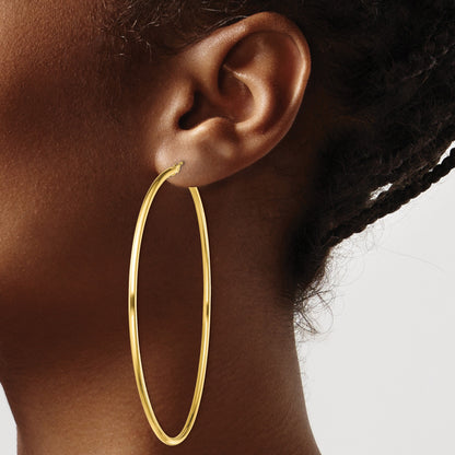 Sterling Silver Gold-Tone Polished 2x70mm Hoop Earrings