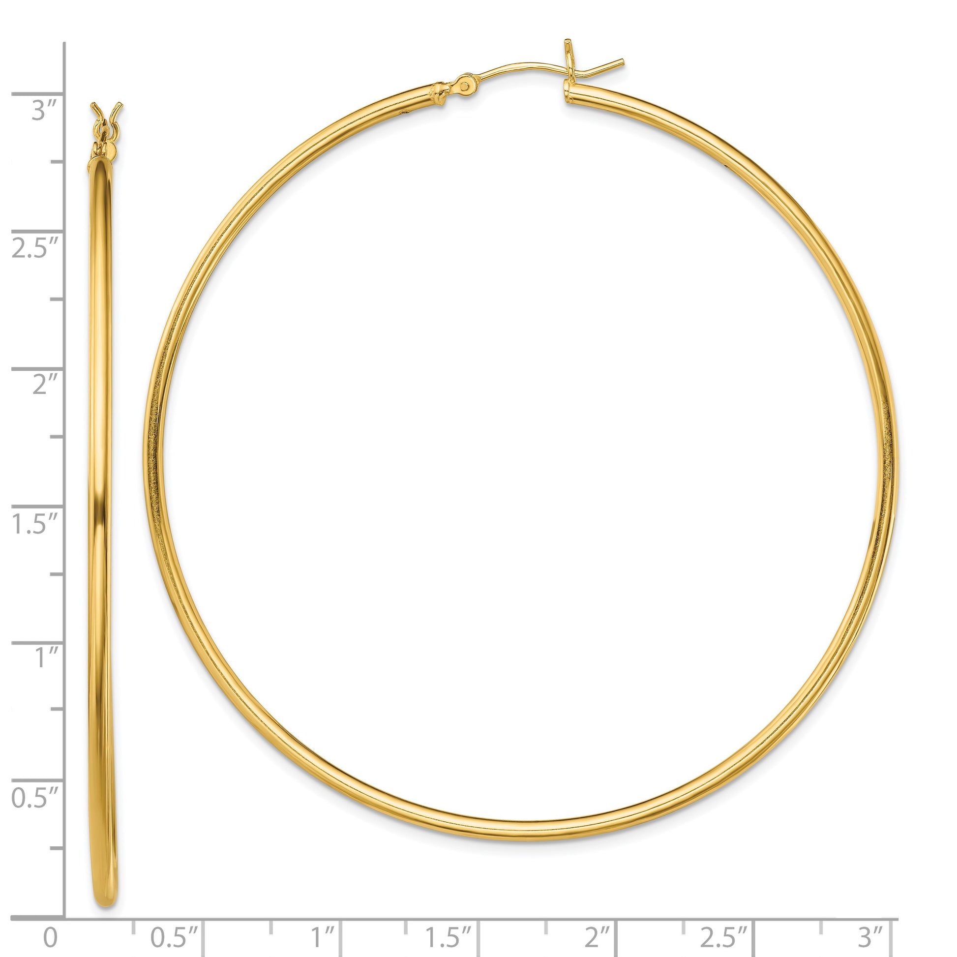Sterling Silver Gold-Tone Polished 2x70mm Hoop Earrings