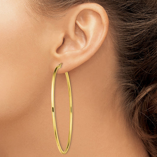 Sterling Silver Gold-Tone Polished 2x65mm Hoop Earrings