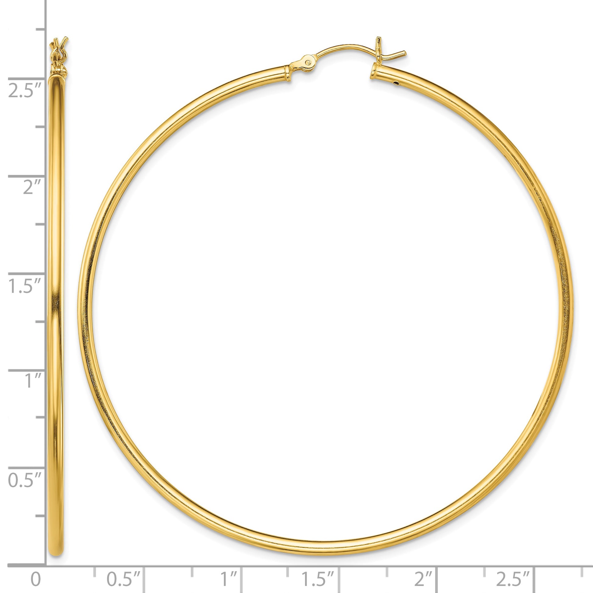 Sterling Silver Gold-Tone Polished 2x65mm Hoop Earrings