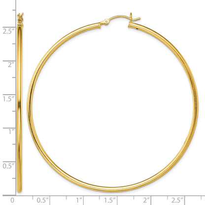 Sterling Silver Gold-Tone Polished 2x65mm Hoop Earrings