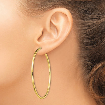 Sterling Silver Gold-Tone Polished 2x55mm Hoop Earrings