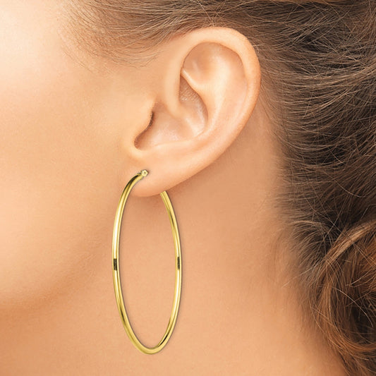 Sterling Silver Gold-Tone Polished 2x55mm Hoop Earrings