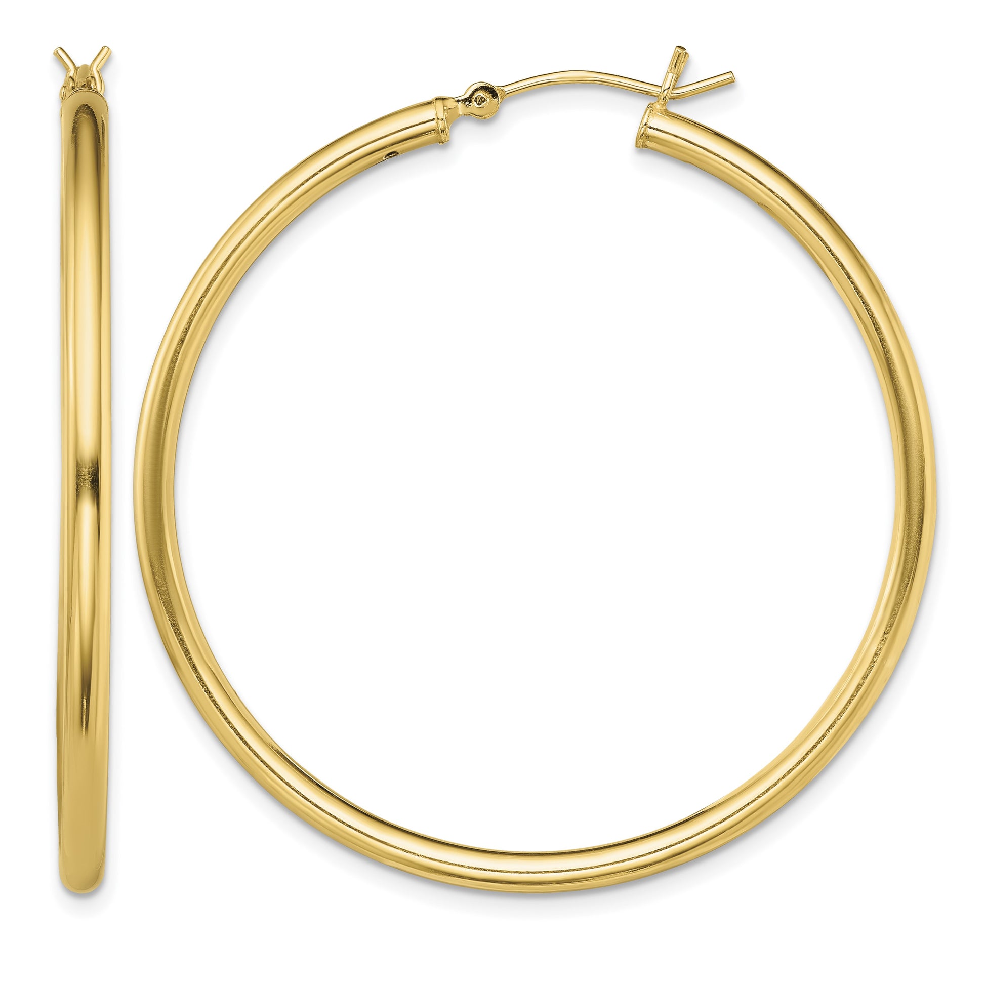 Sterling Silver Gold-Tone Polished 2x45mm Hoop Earrings