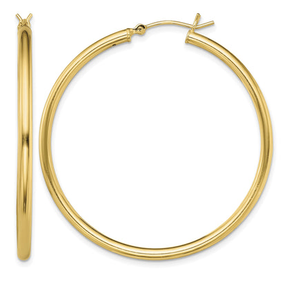 Sterling Silver Gold-Tone Polished 2x45mm Hoop Earrings