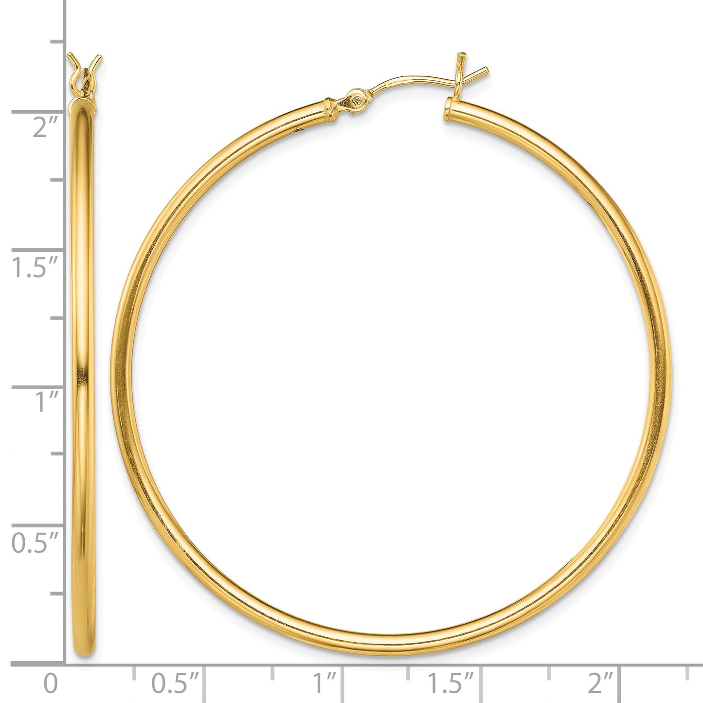 Sterling Silver Gold-Tone Polished 2x50mm Hoop Earrings