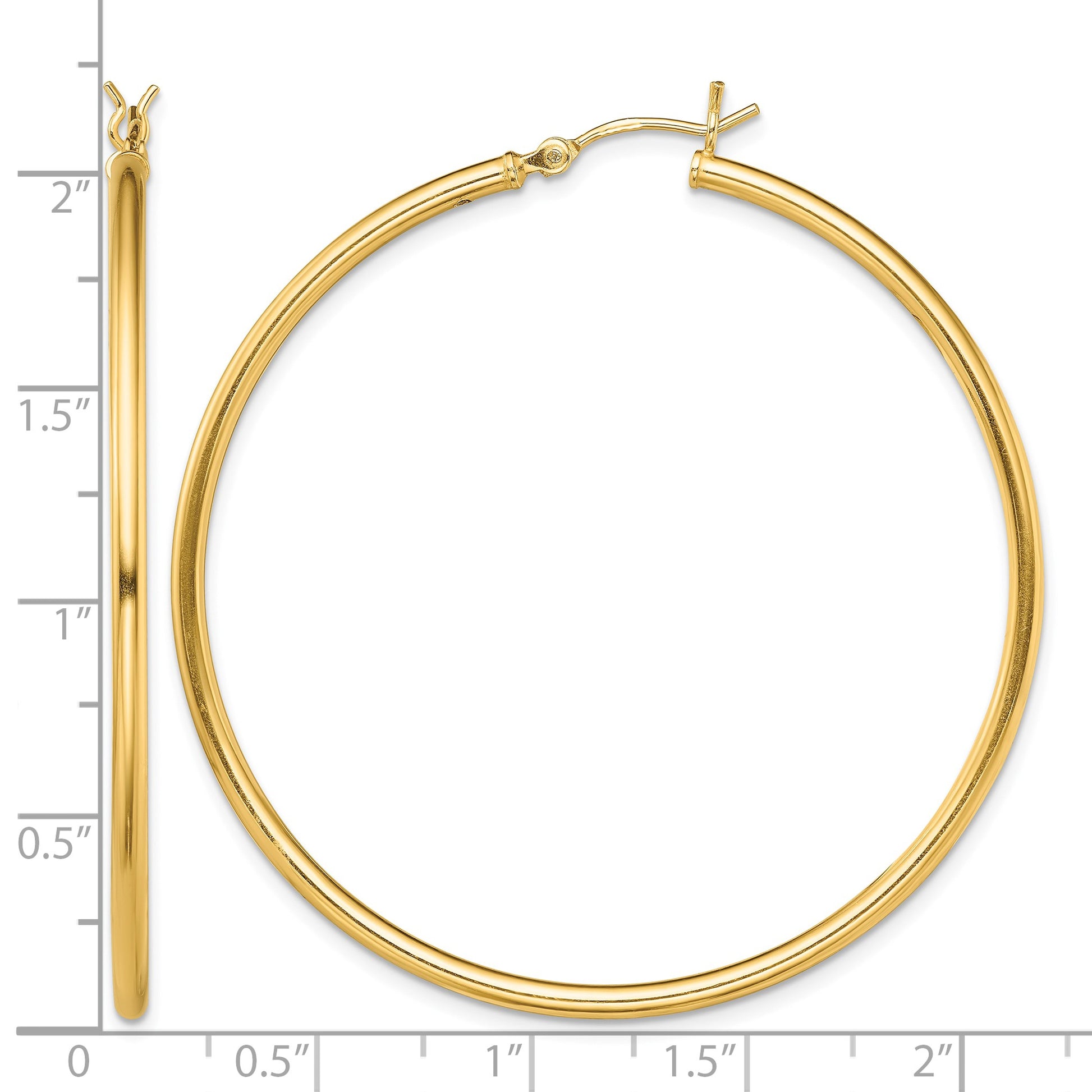 Sterling Silver Gold-Tone Polished 2x50mm Hoop Earrings