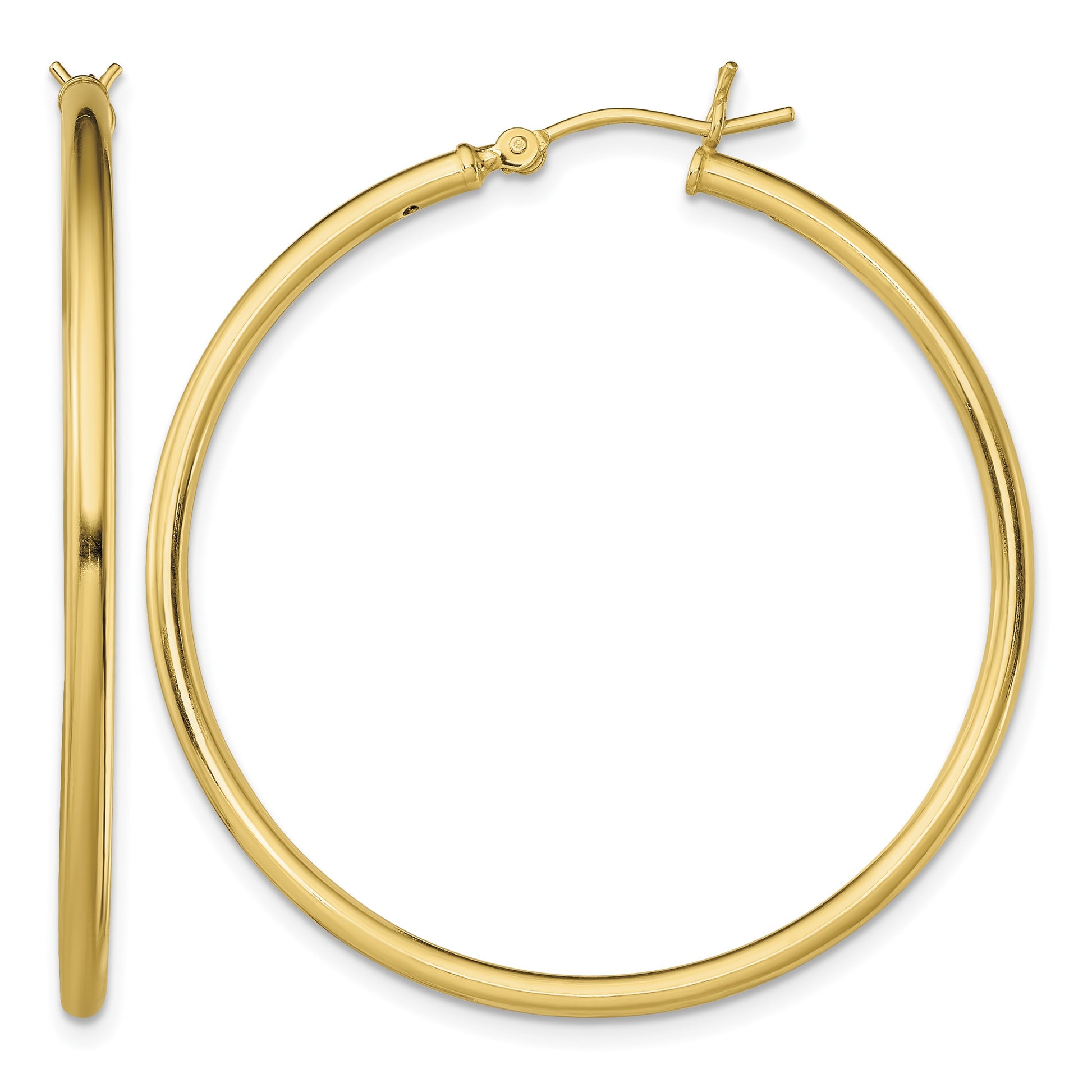 Sterling Silver Gold-Tone Polished 2x40mm Hoop Earrings