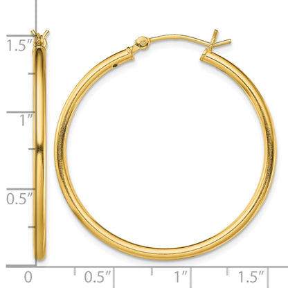Sterling Silver Gold-Tone Polished 2x35mm Hoop Earrings