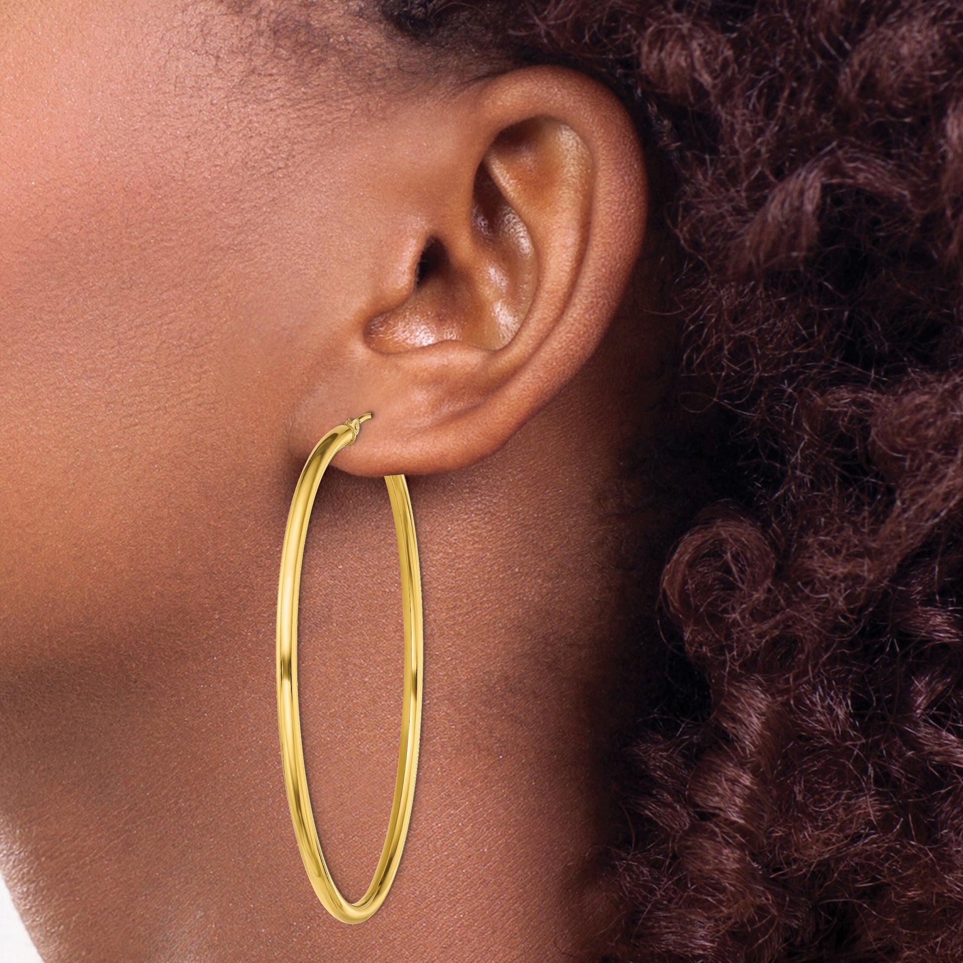 Sterling Silver Gold-Tone Polished 2.5x60mm Hoop Earrings