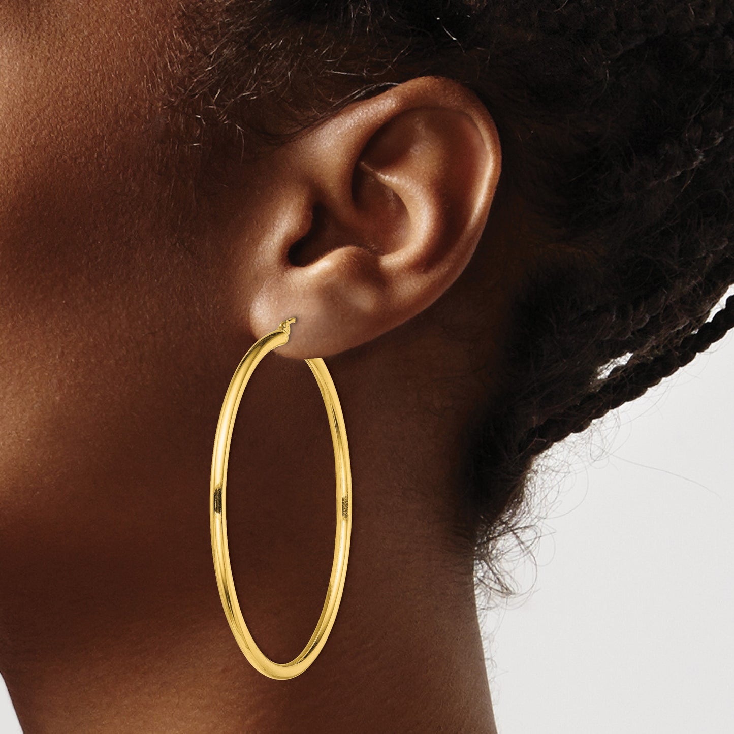 Sterling Silver Gold-Tone Polished 2.5x55mm Hoop Earrings