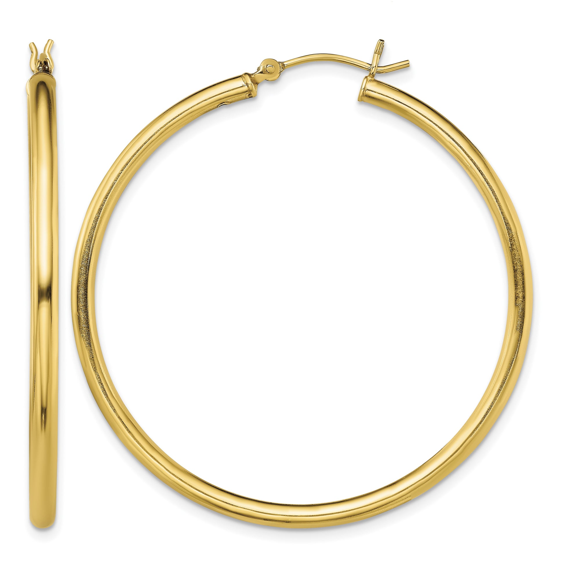 Sterling Silver Gold-Tone Polished 2.5x45mm Hoop Earrings