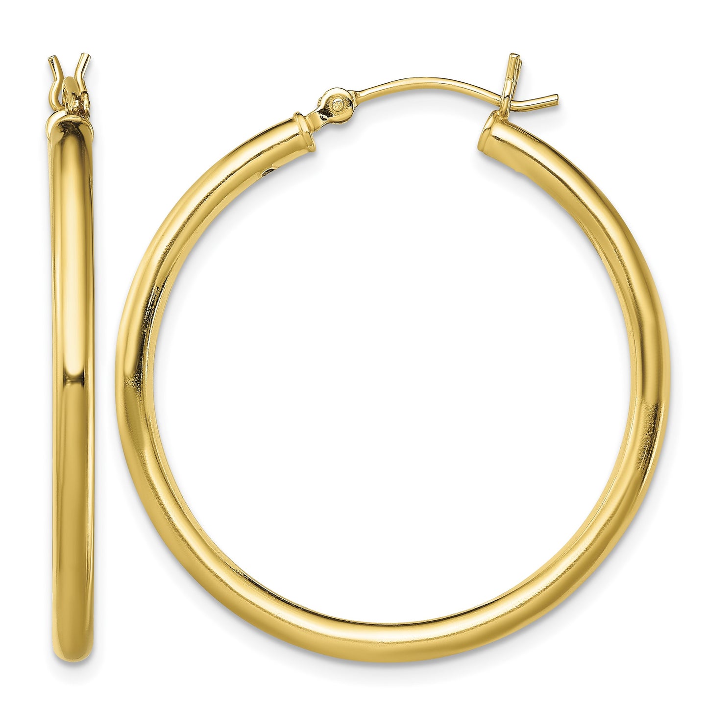Sterling Silver Gold-Tone Polished 2.5x35mm Hoop Earrings