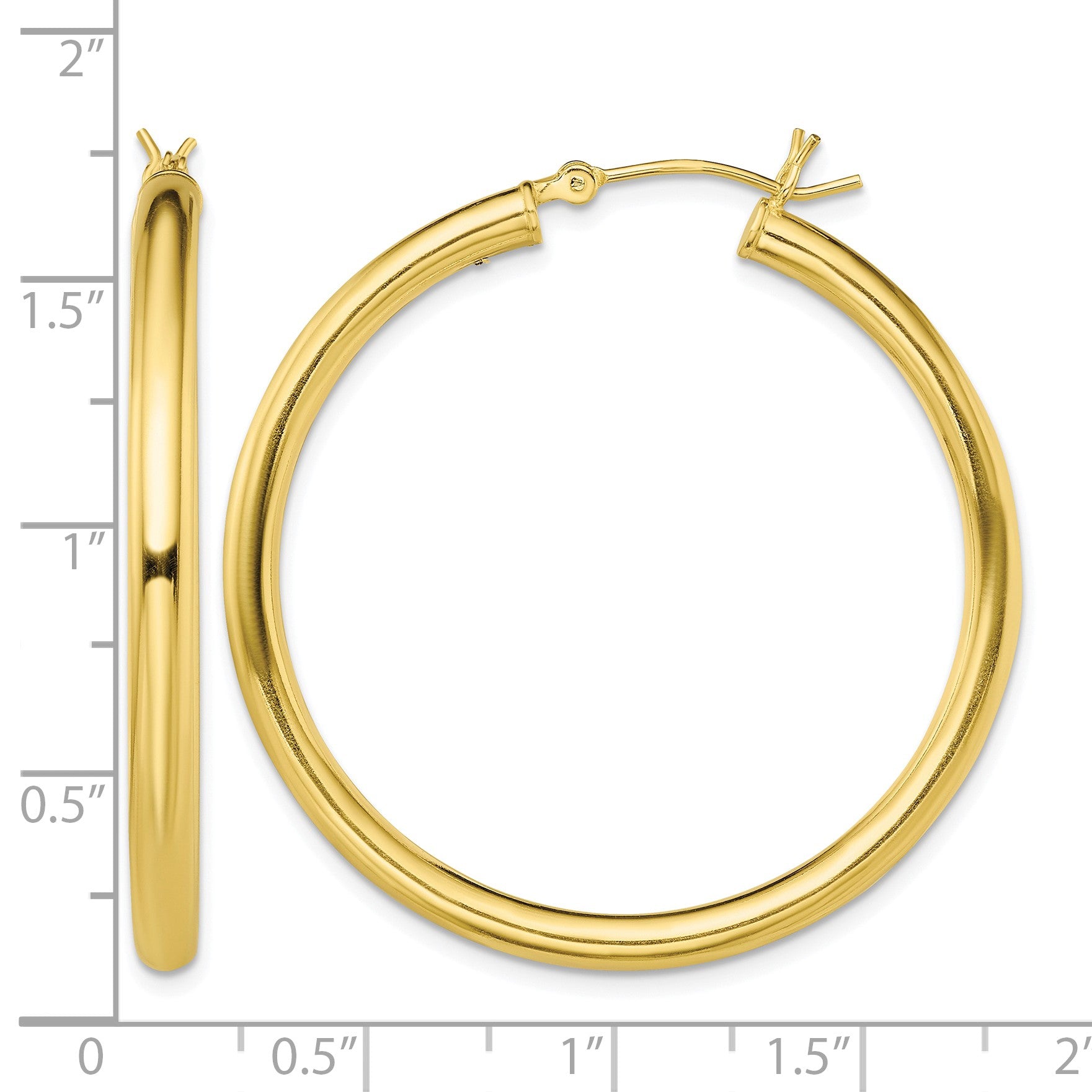 Sterling Silver Gold-Tone Polished 3x40mm Hoop Earrings
