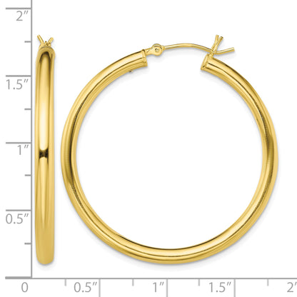 Sterling Silver Gold-Tone Polished 3x40mm Hoop Earrings