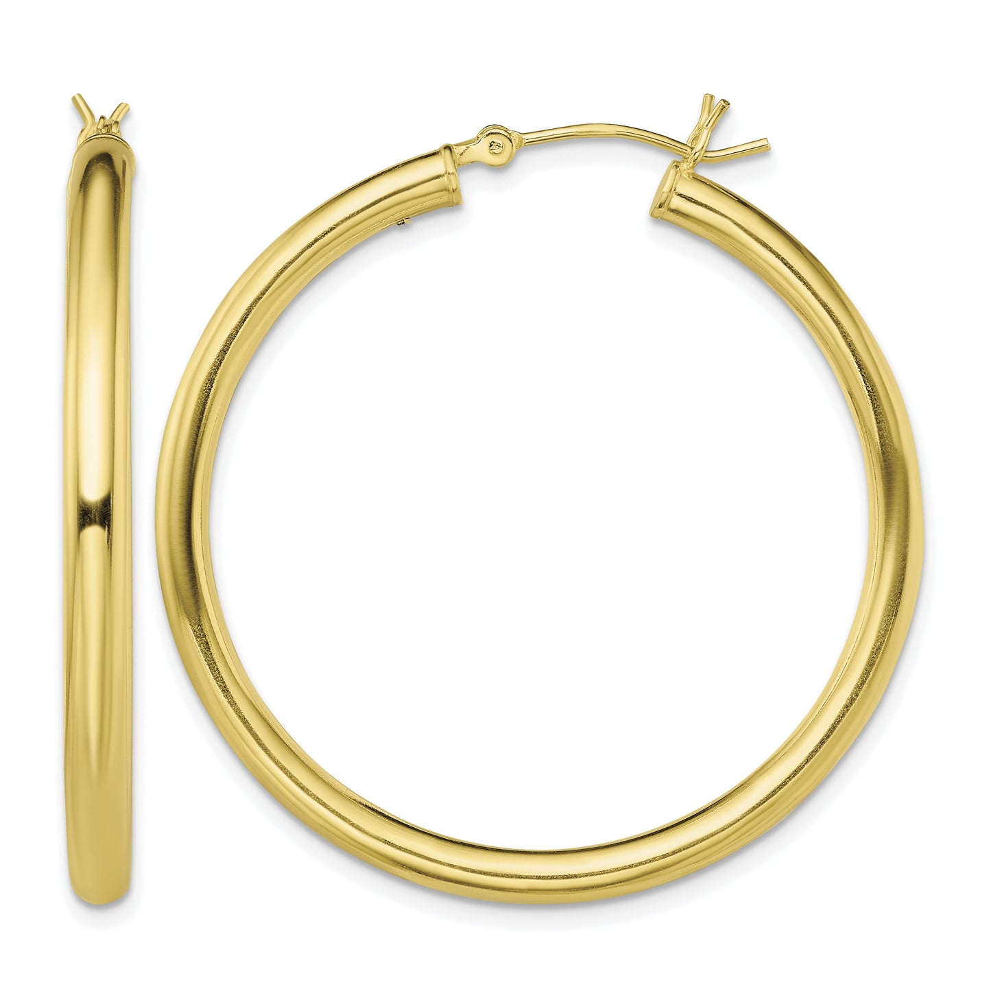 Sterling Silver Gold-Tone Polished 3x40mm Hoop Earrings