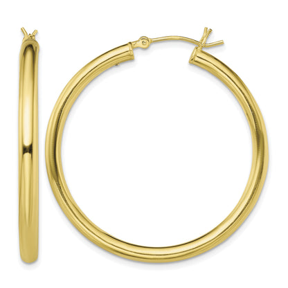 Sterling Silver Gold-Tone Polished 3x40mm Hoop Earrings