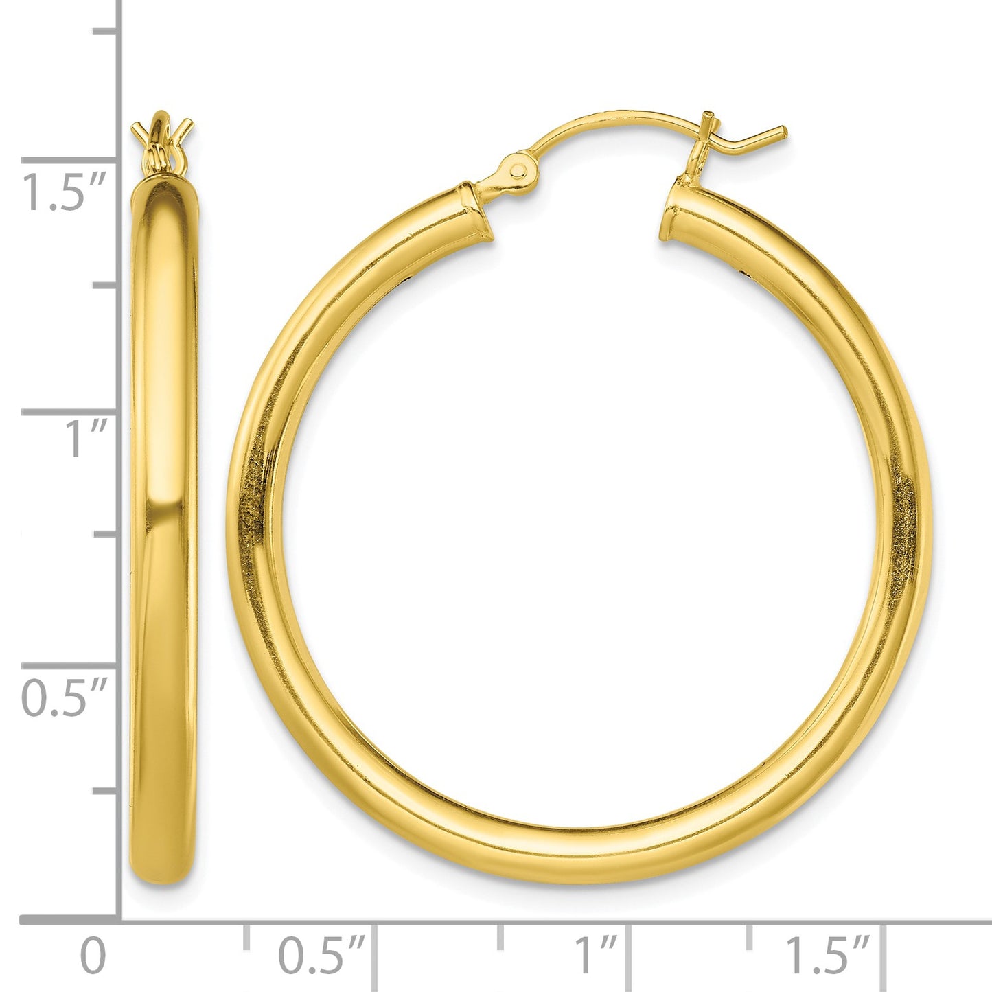 Sterling Silver Gold-Tone Polished 3x35mm Hoop Earrings