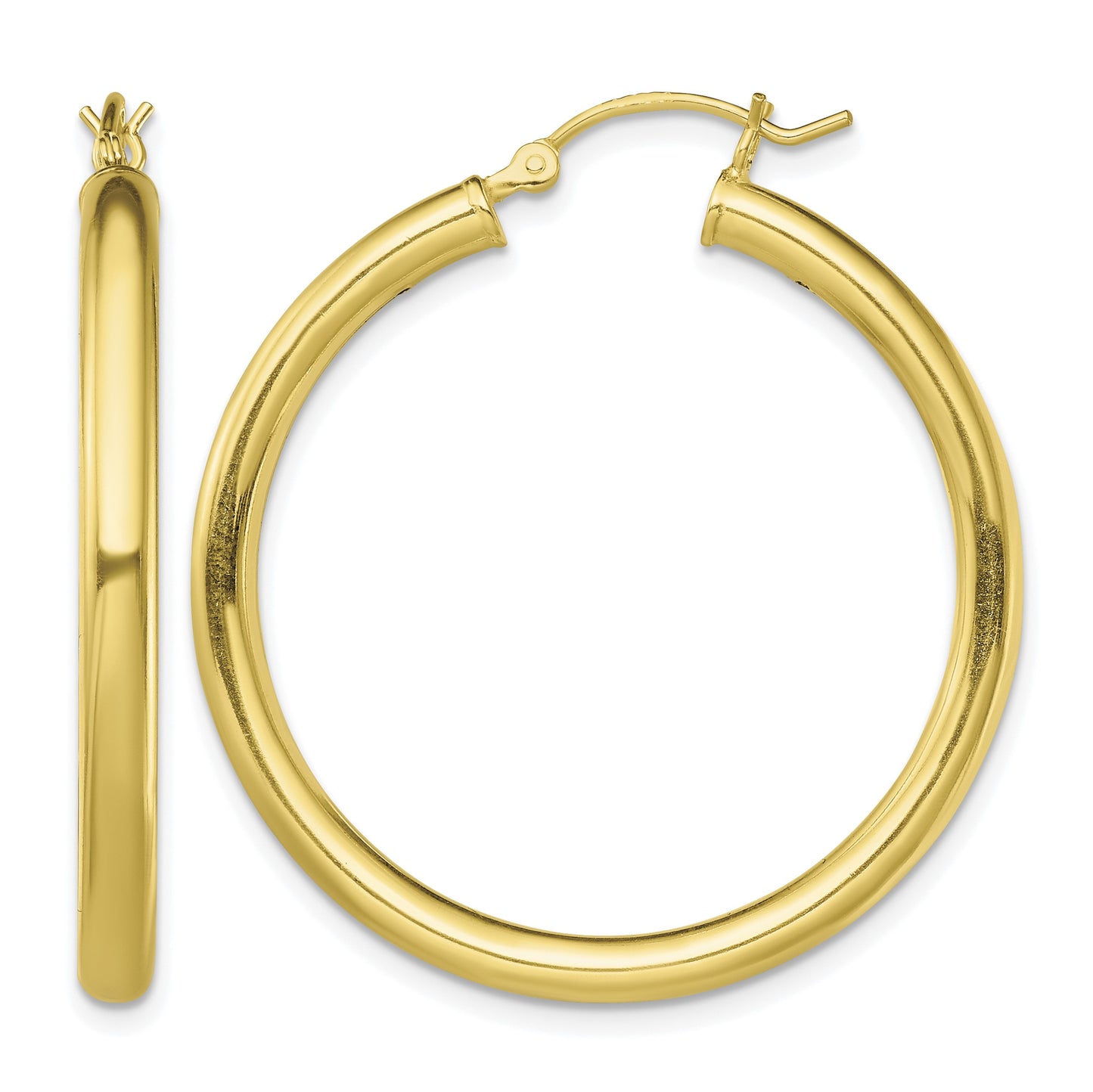 Sterling Silver Gold-Tone Polished 3x35mm Hoop Earrings