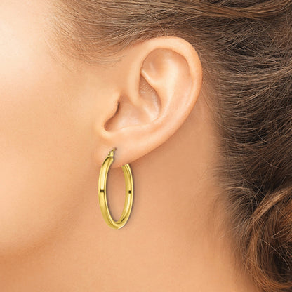 Sterling Silver Gold-Tone Polished 3x30mm Hoop Earrings