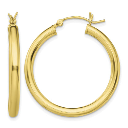 Sterling Silver Gold-Tone Polished 3x30mm Hoop Earrings