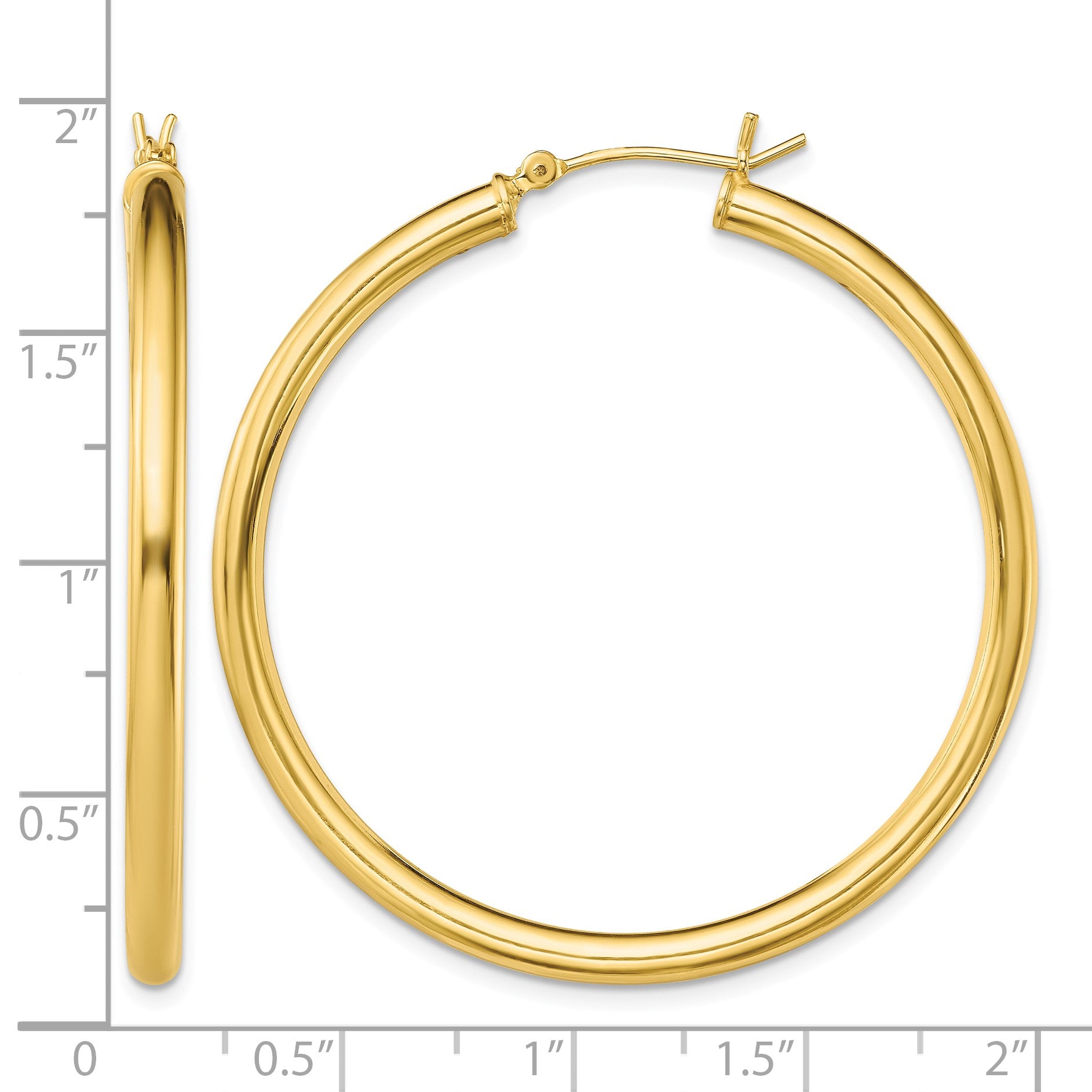 Sterling Silver Gold-Tone Polished 3x45mm Hoop Earrings