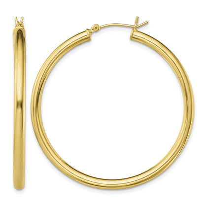 Sterling Silver Gold-Tone Polished 3x45mm Hoop Earrings