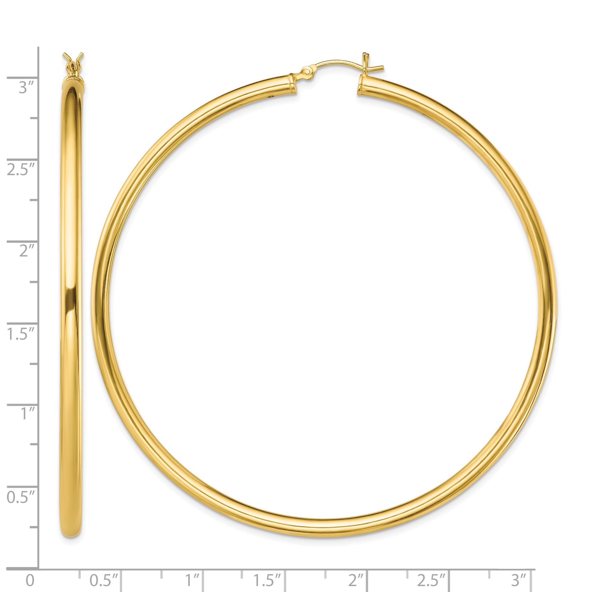 Sterling Silver Gold-Tone Polished 3x70mm Hoop Earrings