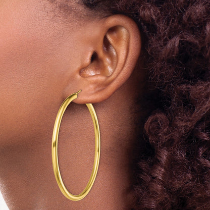 Sterling Silver Gold-Tone Polished 3x60mm Hoop Earrings