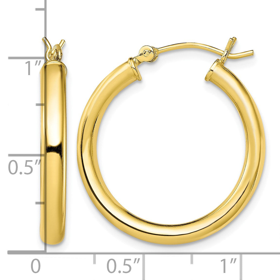 Sterling Silver Gold-Tone Polished 3x25mm Hoop Earrings