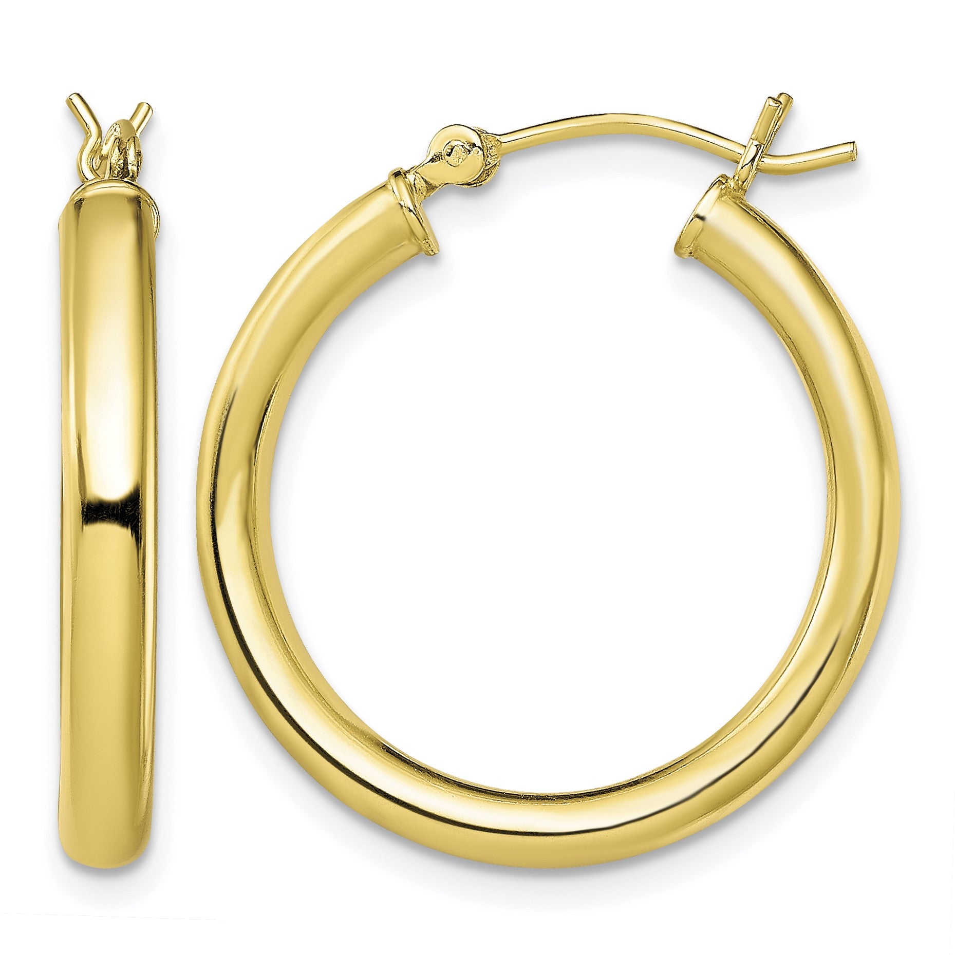 Sterling Silver Gold-Tone Polished 3x25mm Hoop Earrings