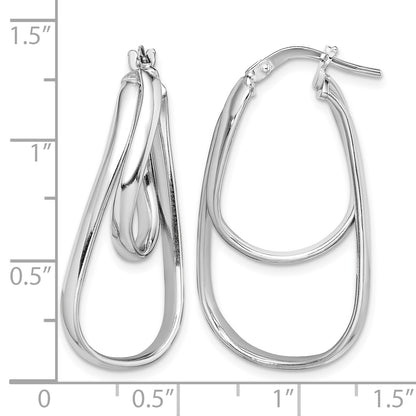 Sterling Silver Rhodium-plated Twisted Double Oval Hoop Earrings