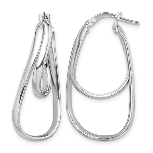 Sterling Silver Rhodium-plated Twisted Double Oval Hoop Earrings