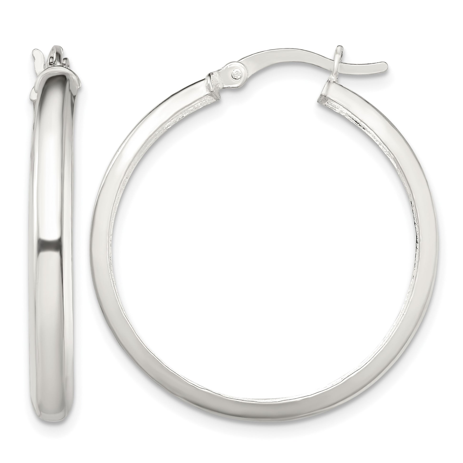 Sterling Silver Polished 4mm Round Hoop Earrings