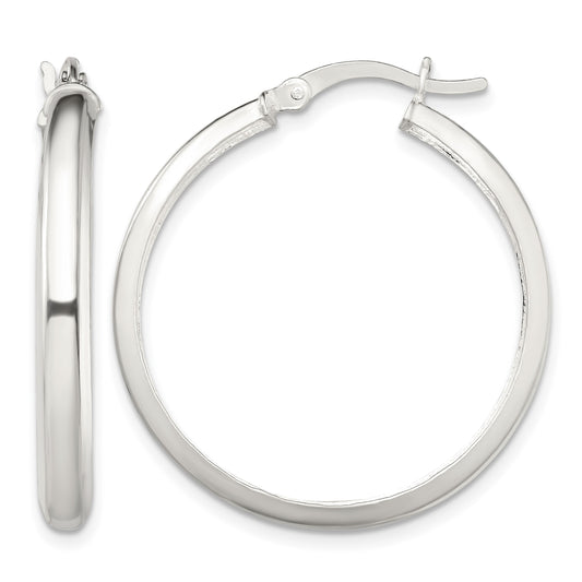 Sterling Silver Polished 4mm Round Hoop Earrings