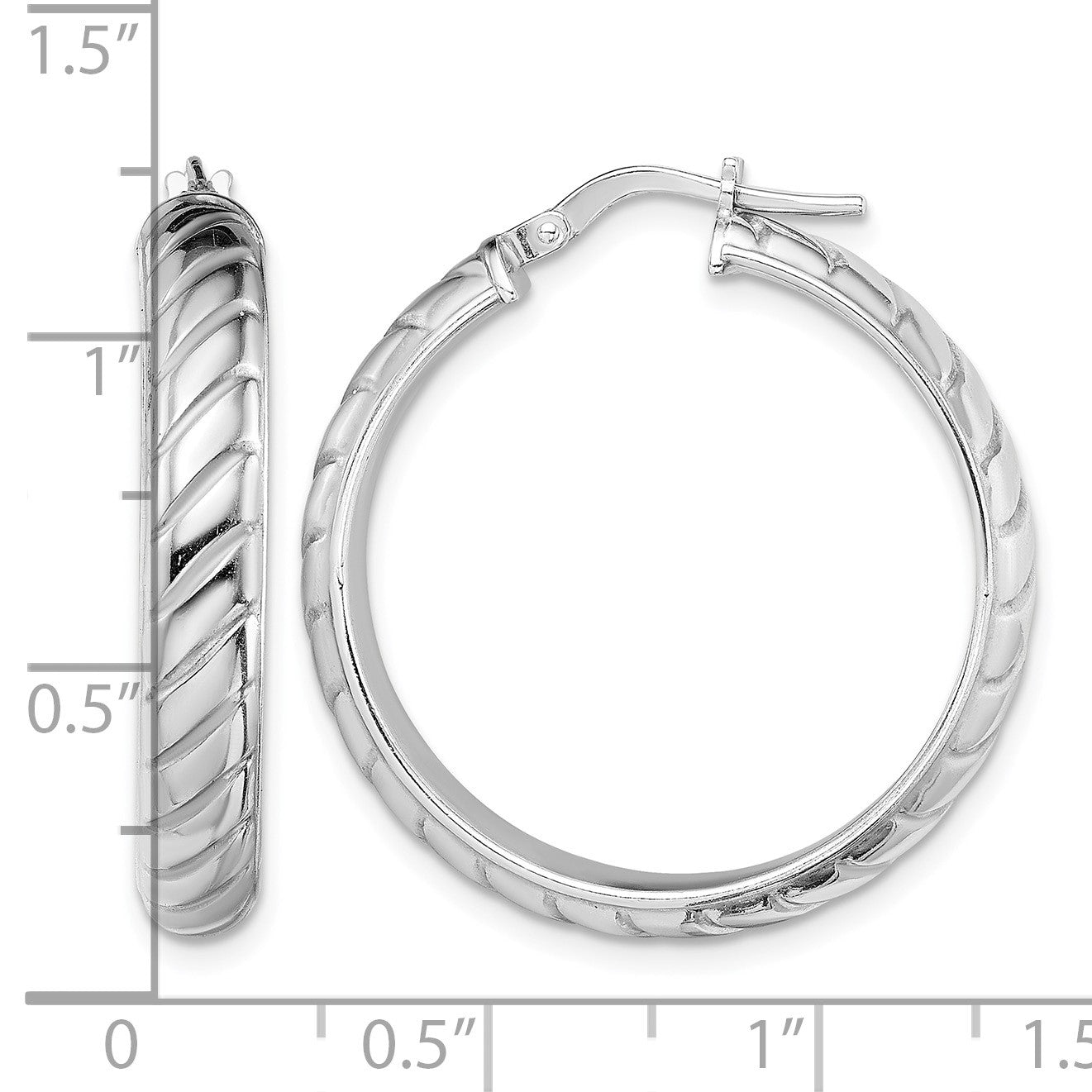 Sterling Silver Rhodium-plated 5x25mm Polished Textured Hoops