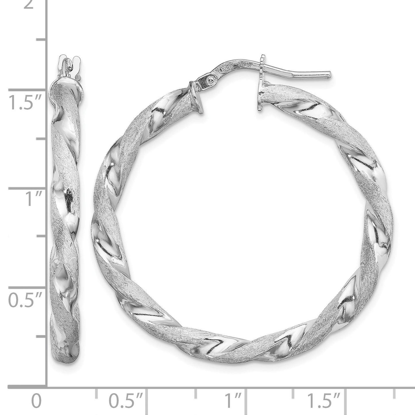 Sterling Silver RH-Plated Satin Polished Twisted 3x35mm Hoop Earrings