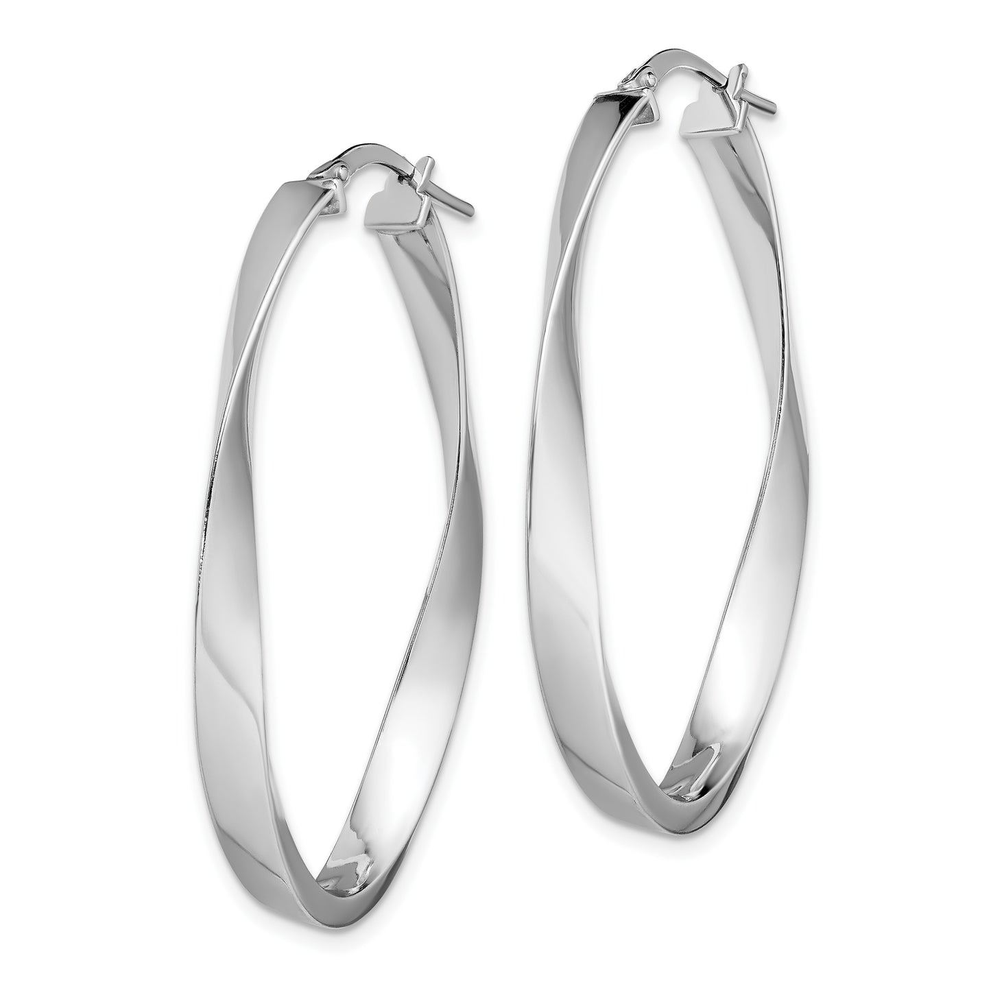 Sterling Silver Rhodium-plated Polished & Twisted Oval Hoop Earrings