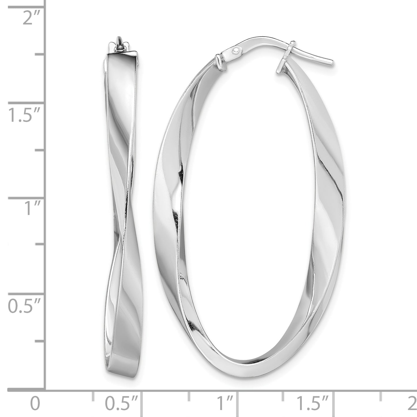 Sterling Silver Rhodium-plated Polished & Twisted Oval Hoop Earrings