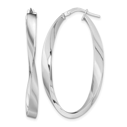 Sterling Silver Rhodium-plated Polished & Twisted Oval Hoop Earrings