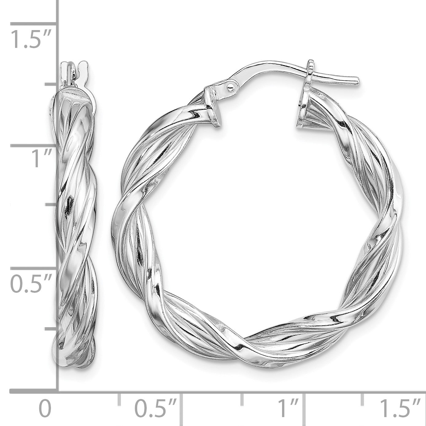 Sterling Silver Rhodium-plated 4mm Twisted Hoop Earrings
