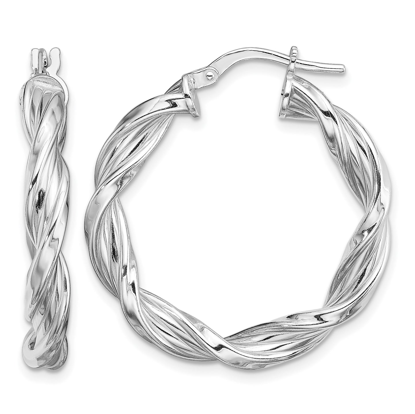 Sterling Silver Rhodium-plated 4mm Twisted Hoop Earrings