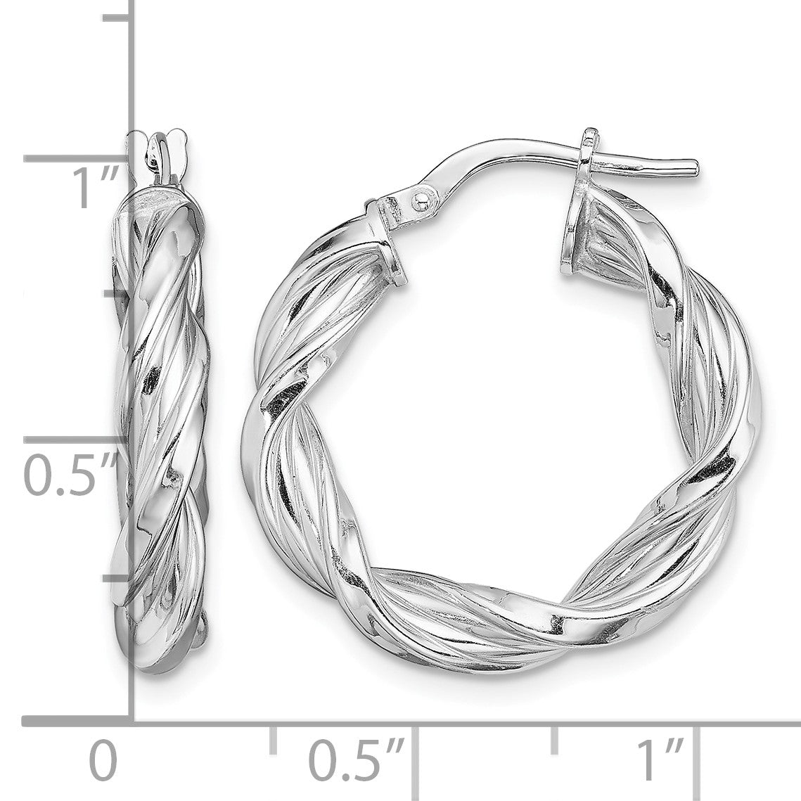 Sterling Silver Rhodium-plated 4mm Twisted Hoop Earrings