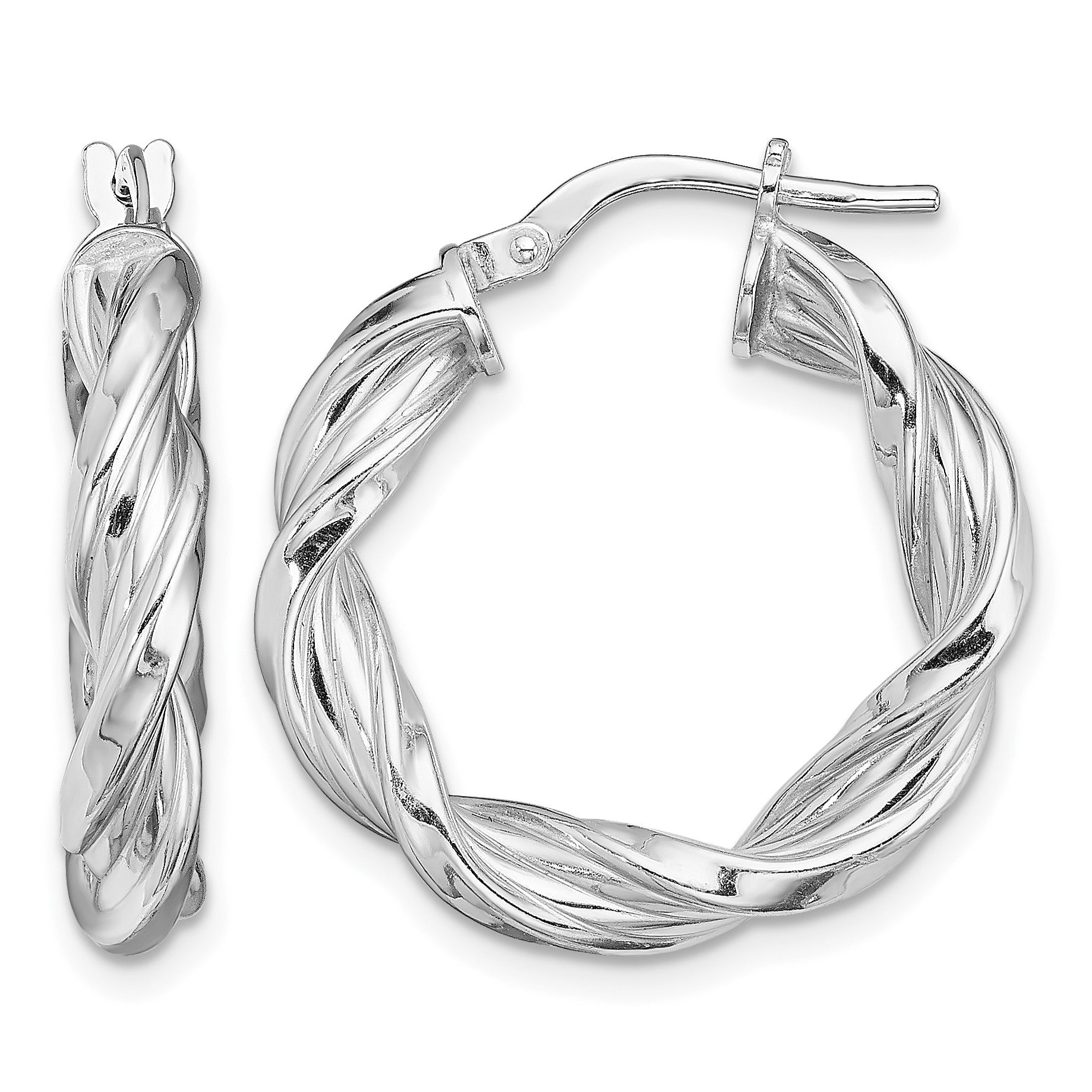 Sterling Silver Rhodium-plated 4mm Twisted Hoop Earrings