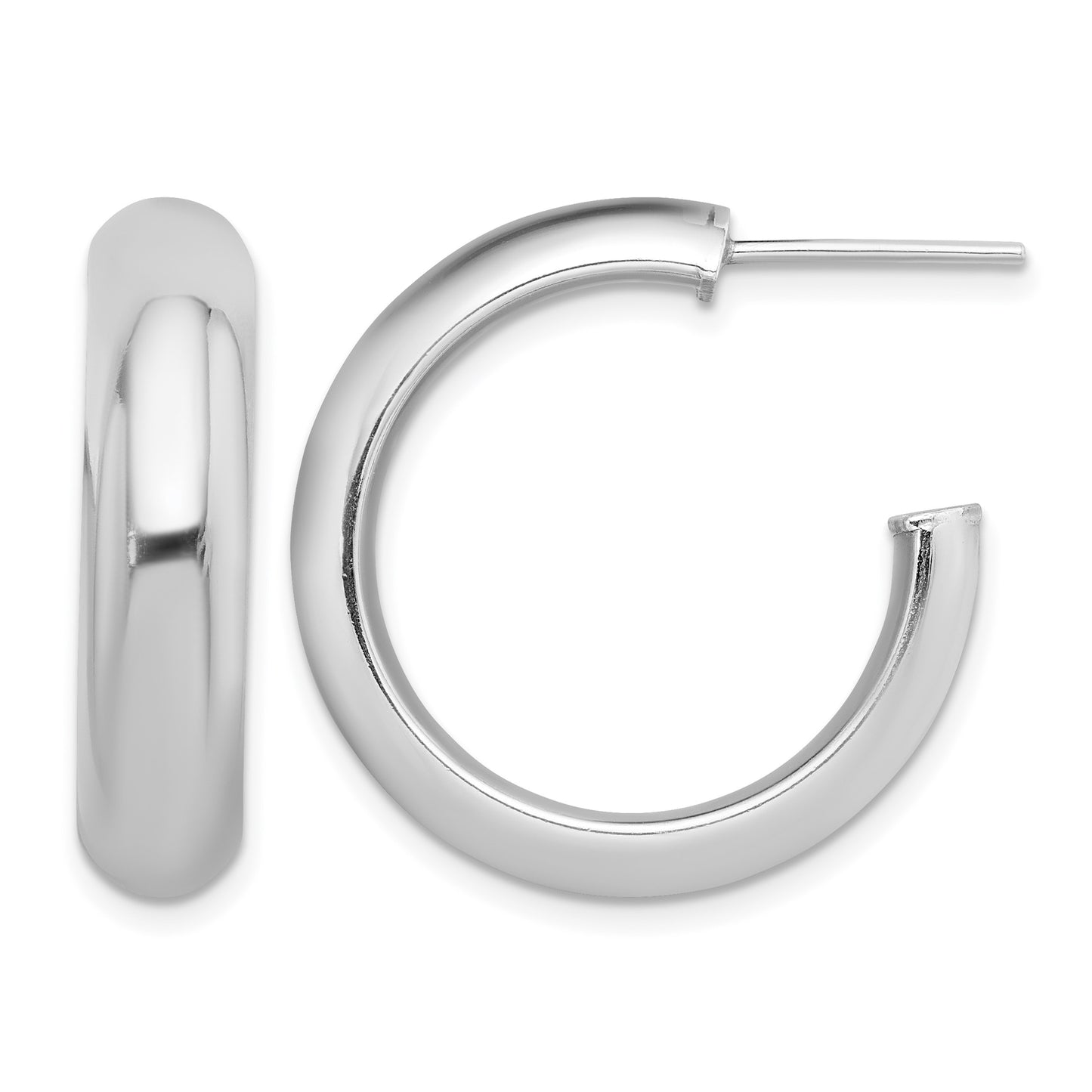 Sterling Silver Rhodium-plated Polished 6mm Post Hoops
