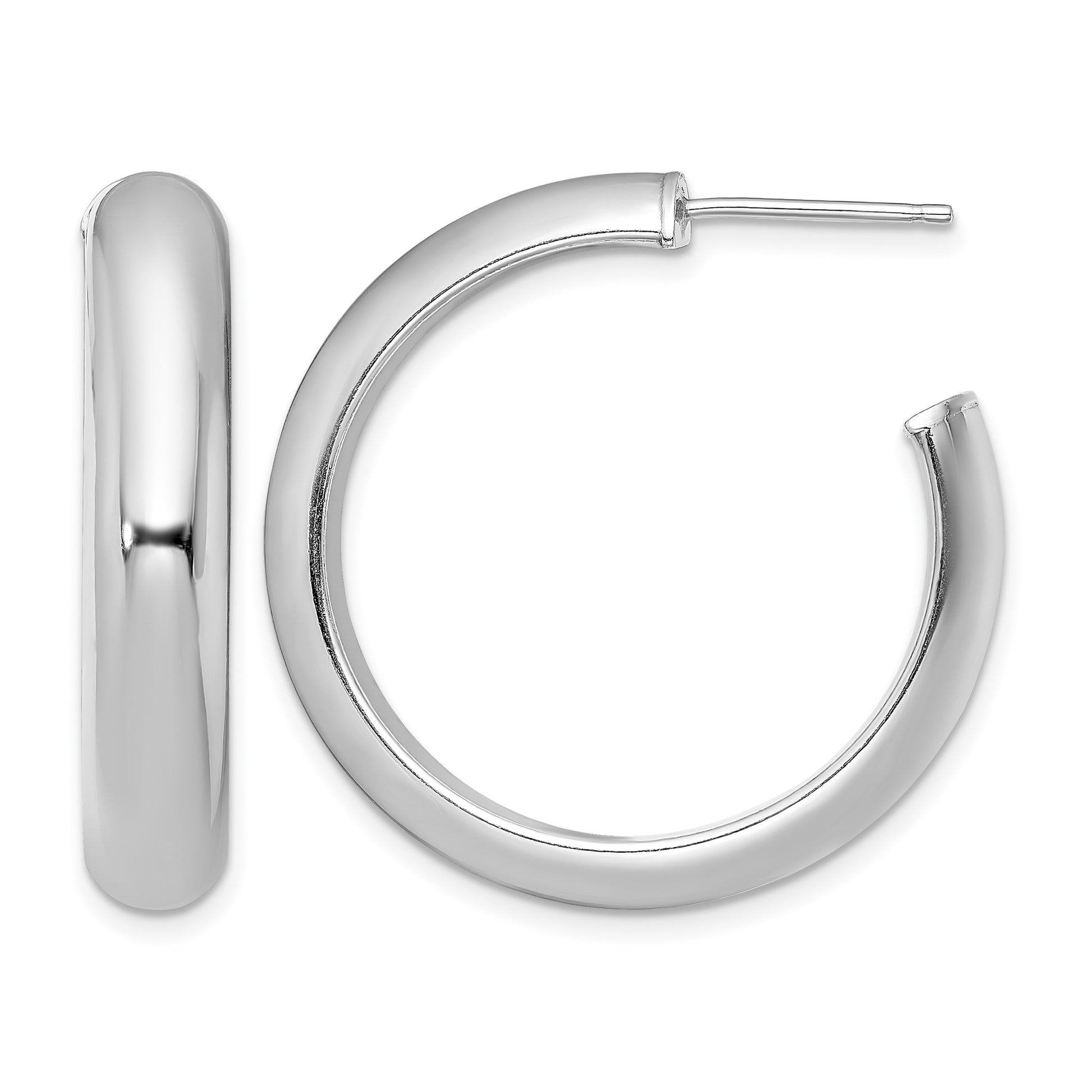 Sterling Silver Rhodium-plated Polished 6mm Post Hoops